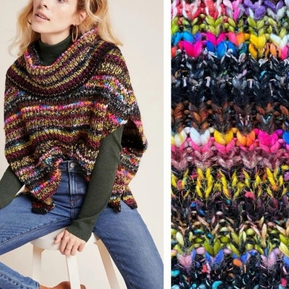 Anthropologie Multicolor Piera Knit Chunky Turtleneck Poncho - Picture 3 of 7